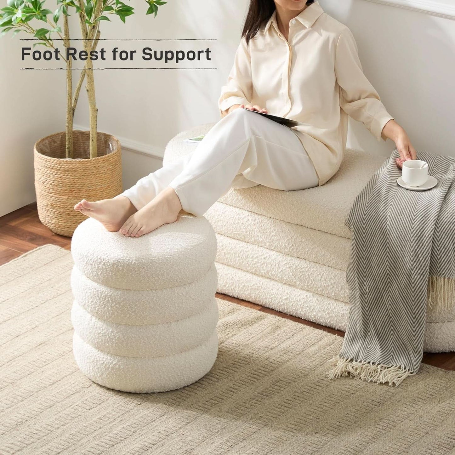 Round Storage Ottoman Featuring Removable Lid