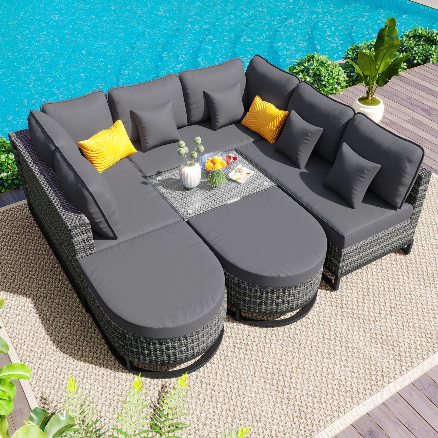 7 Pieces Outdoor Wicker Sofa Set