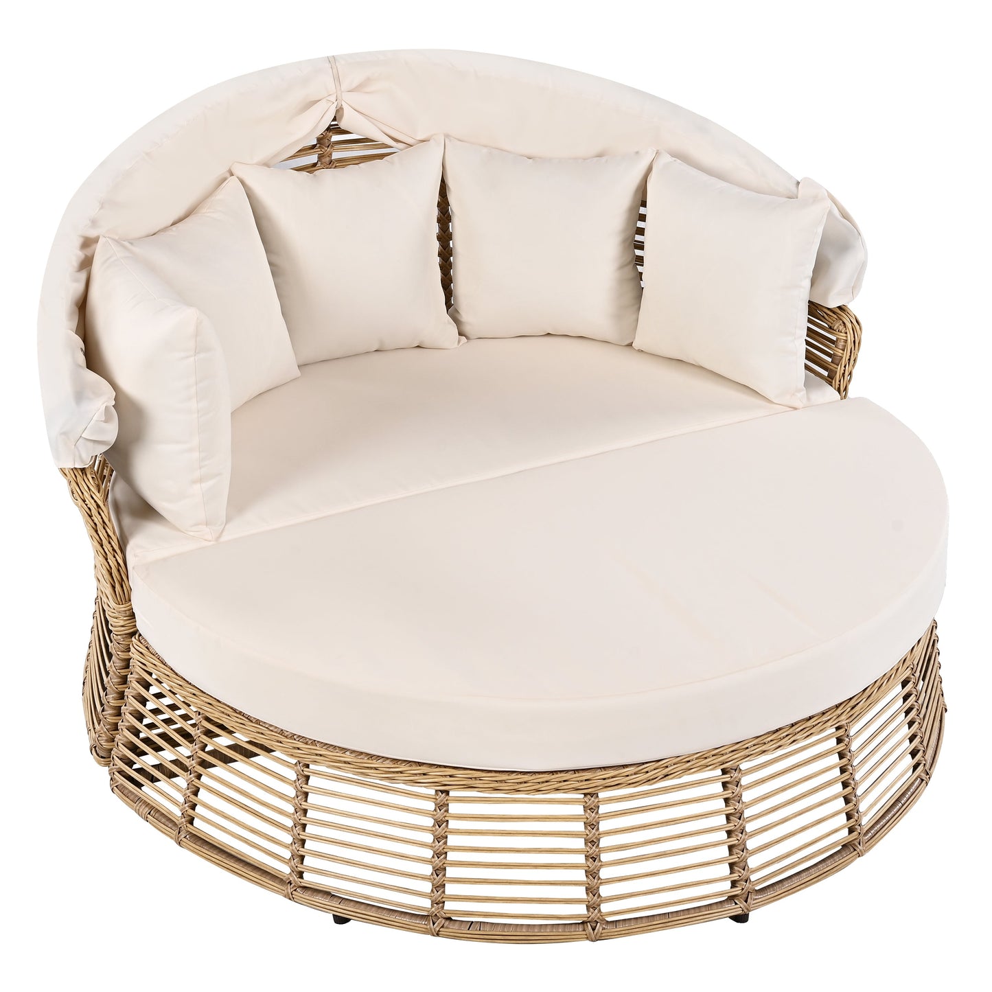 Outdoor Patio Rattan Round Daybed with Retractable Canopy