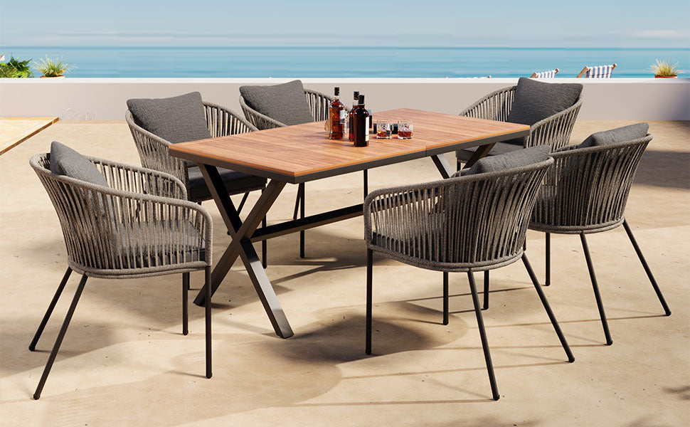 7 Pieces Patio Dining Set, All-Weather Outdoor Furniture Set with
