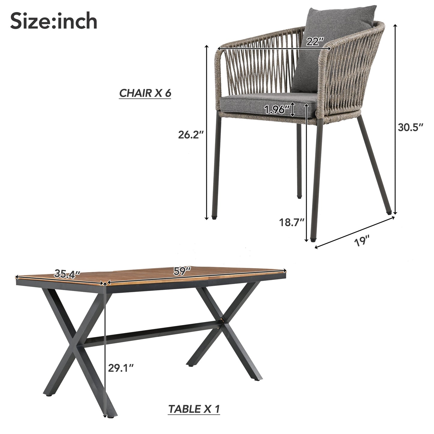 7 Pieces Patio Dining Set, All-Weather Outdoor Furniture Set with