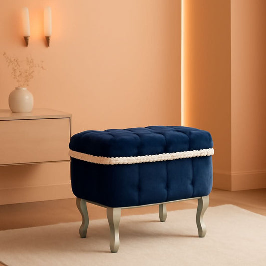 Blue 29.5 Inch Upholstered Storage Ottoman Cushion