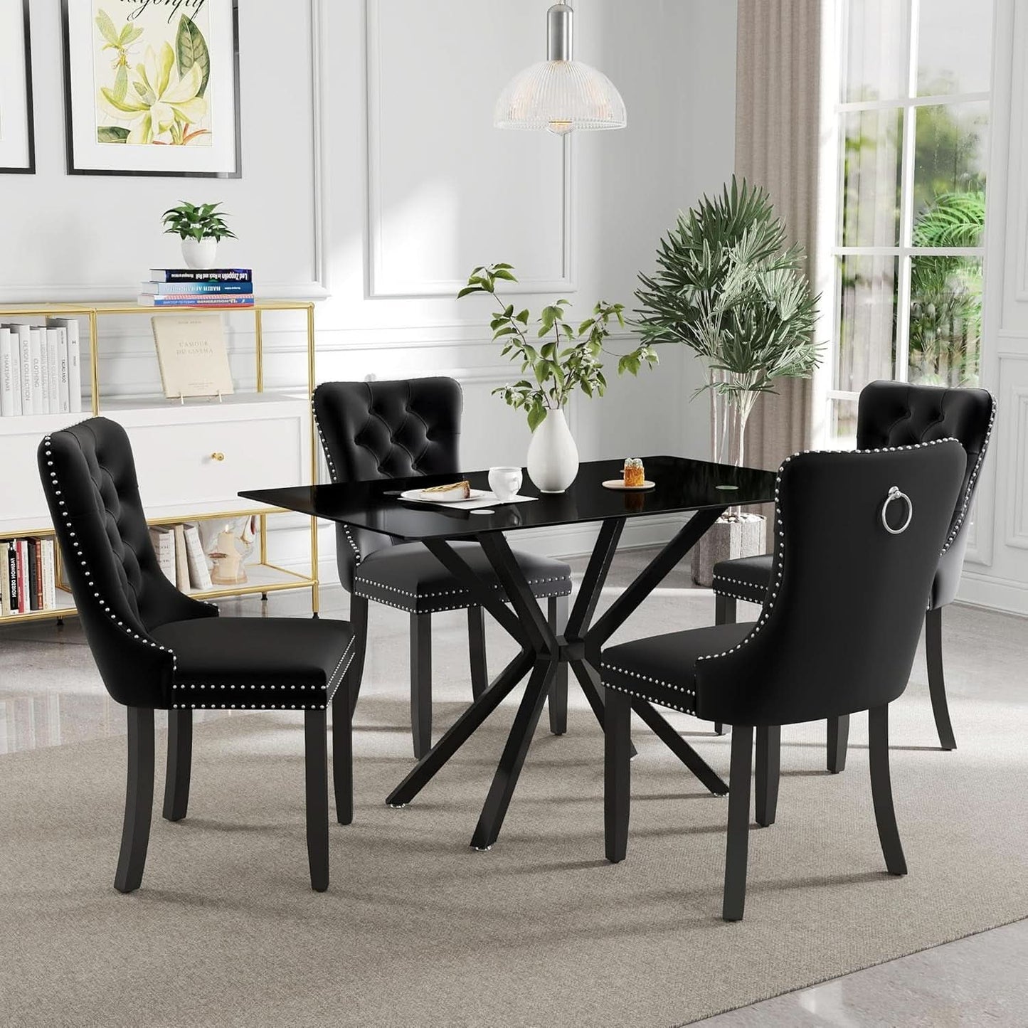 Black Glass Dining Set For Four