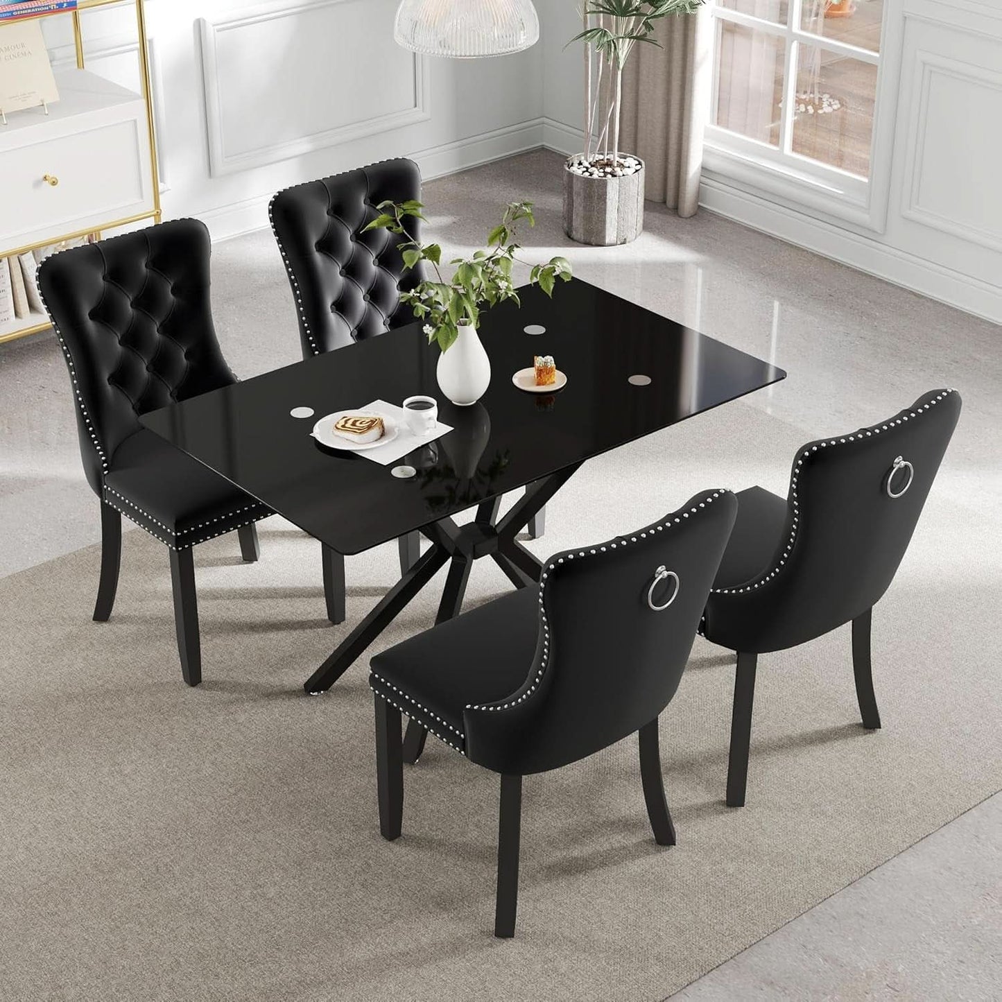 Black Glass Dining Set For Four