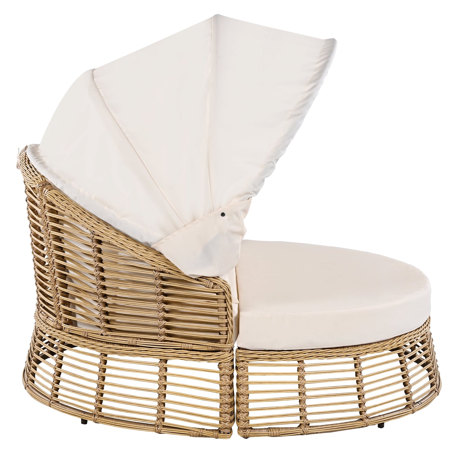 Outdoor Patio Rattan Round Daybed with Retractable Canopy