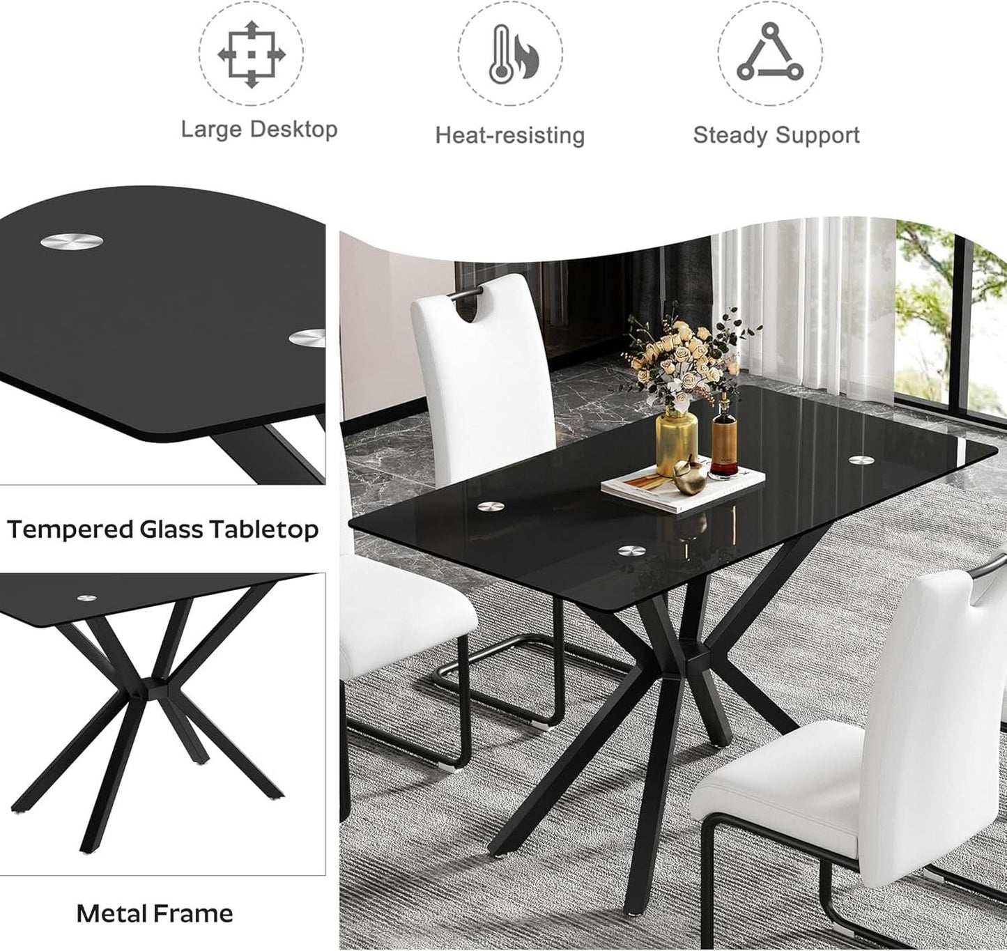 Black Glass Dining Set For Four
