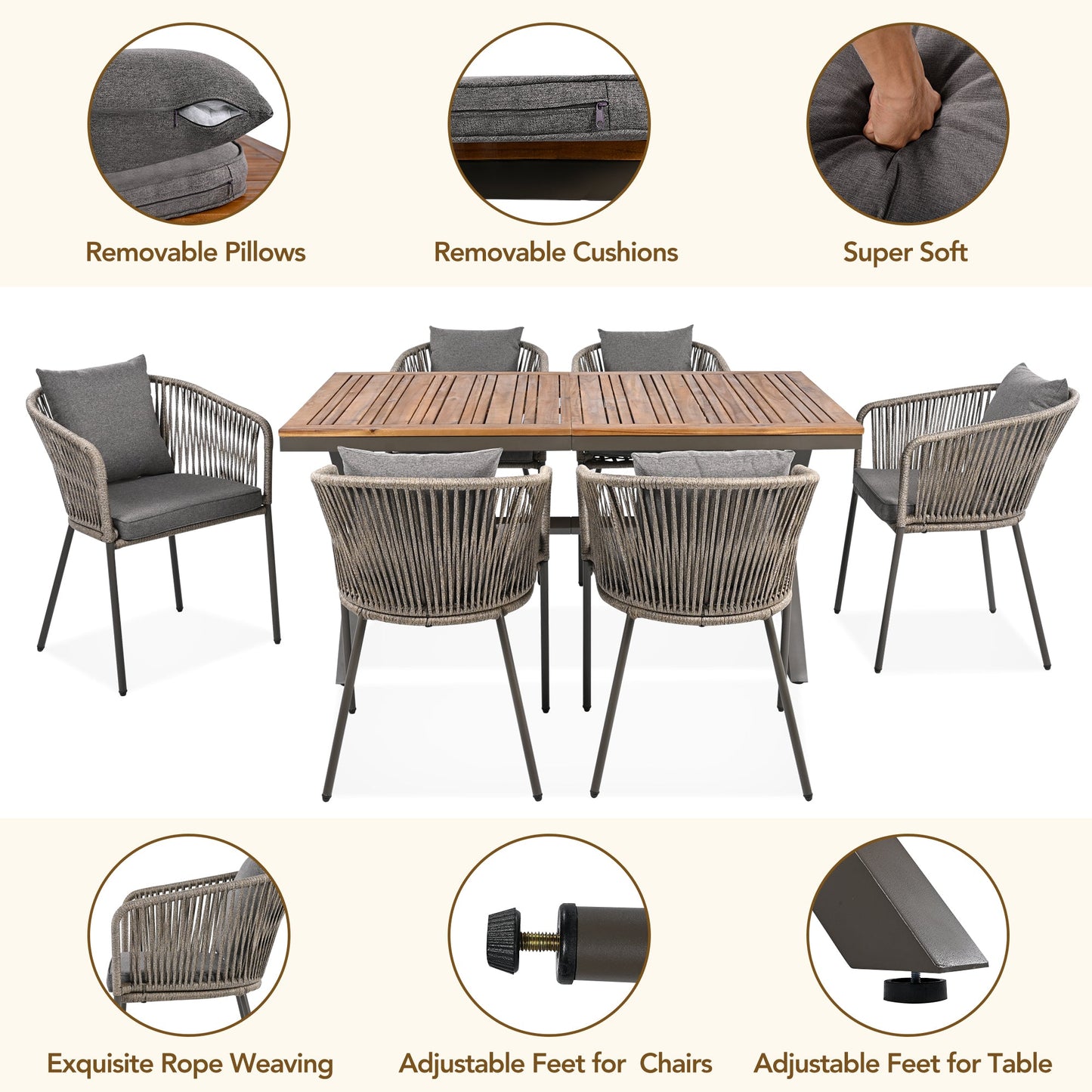 7 Pieces Patio Dining Set, All-Weather Outdoor Furniture Set with
