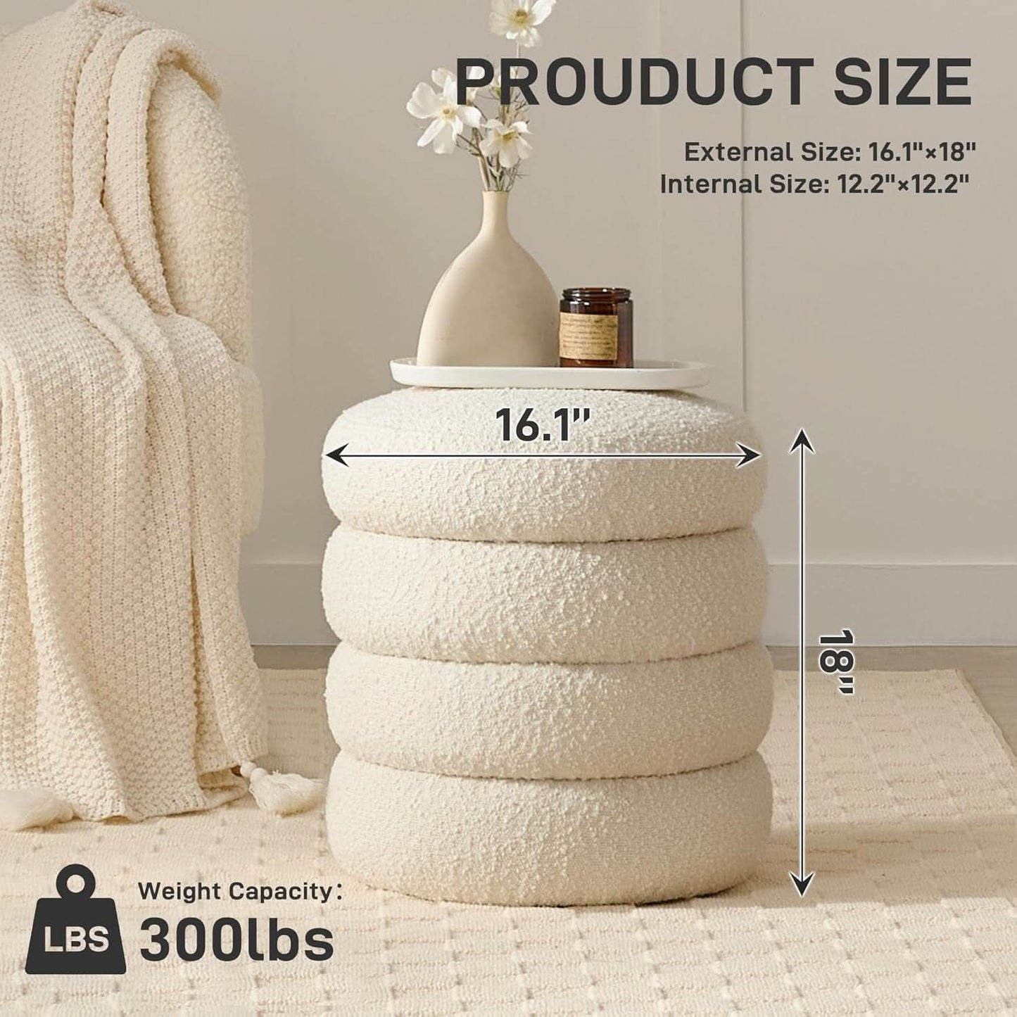 Round Storage Ottoman Featuring Removable Lid