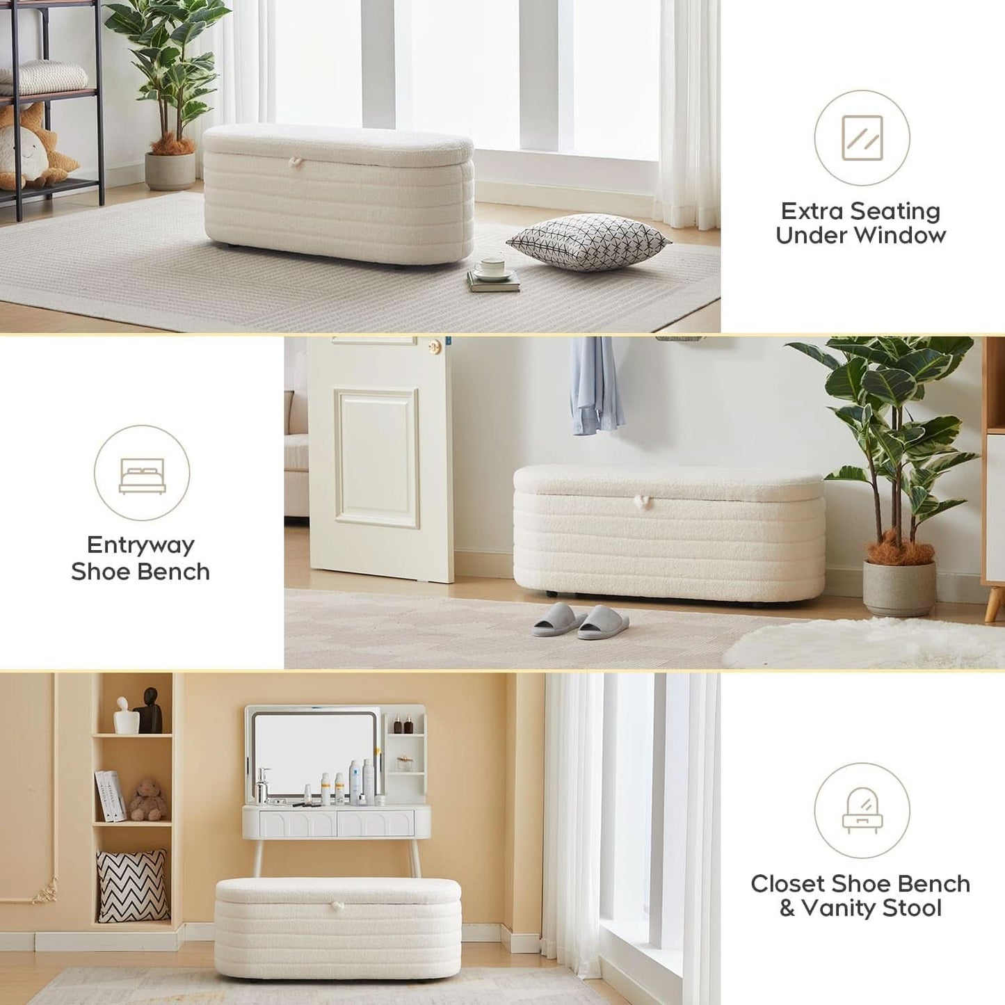 45 Inch Storage Ottoman Bench Boucle Upholstery Fabric