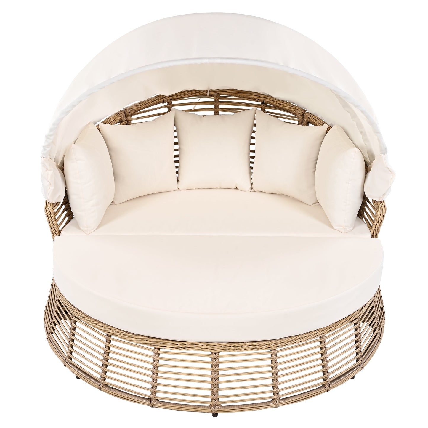Outdoor Patio Rattan Round Daybed with Retractable Canopy